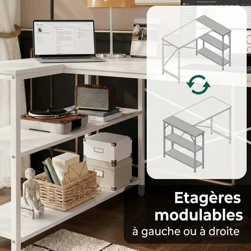 Bureau d'Angle en L 120 cm avec Étagères de Rangement Intégrées - Station de Travail Moderne 120cm pour Home Office