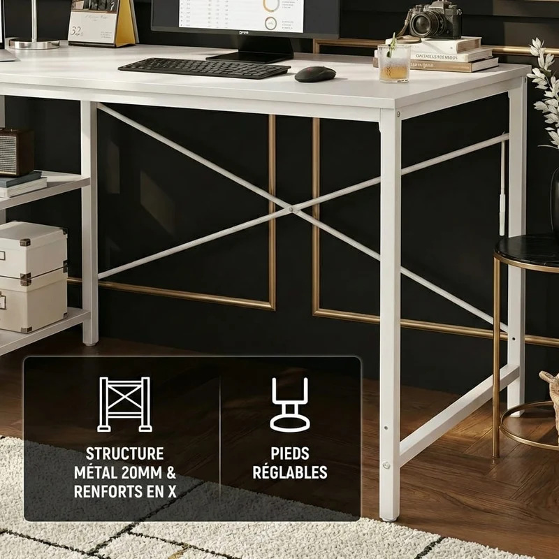 Bureau d'Angle en L 120 cm avec Étagères de Rangement Intégrées - Station de Travail Moderne 120cm pour Home Office