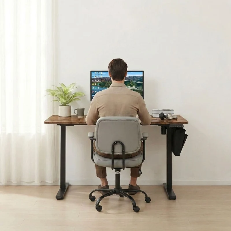 Bureau Assis Debout Électrique 120x60cm avec Porte Documents Latéral - Hauteur Réglable 72-120cm