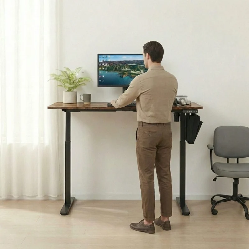 Bureau Assis Debout Électrique 120x60cm avec Porte Documents Latéral - Hauteur Réglable 72-120cm