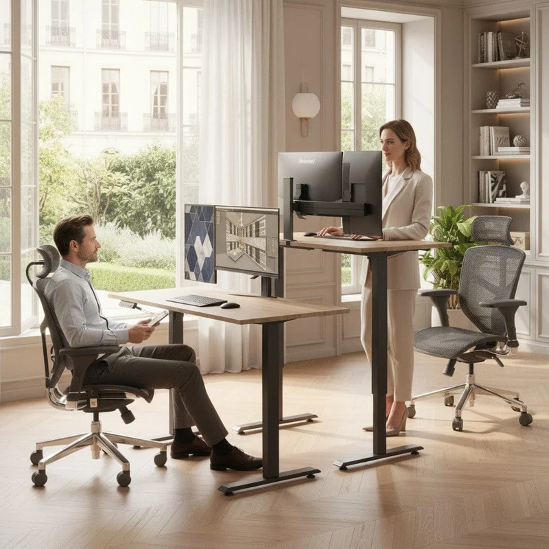Cadre Bureau Assis Debout Électrique Réglable en Hauteur avec Port USB (livré sans table)