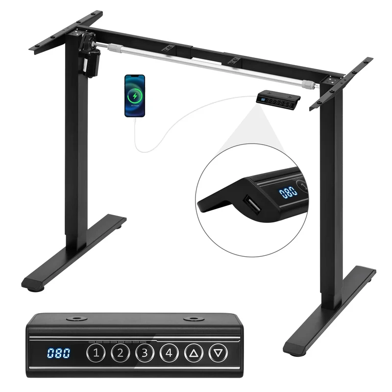 Cadre Bureau Assis Debout Électrique Réglable en Hauteur avec Port USB (livré sans table)