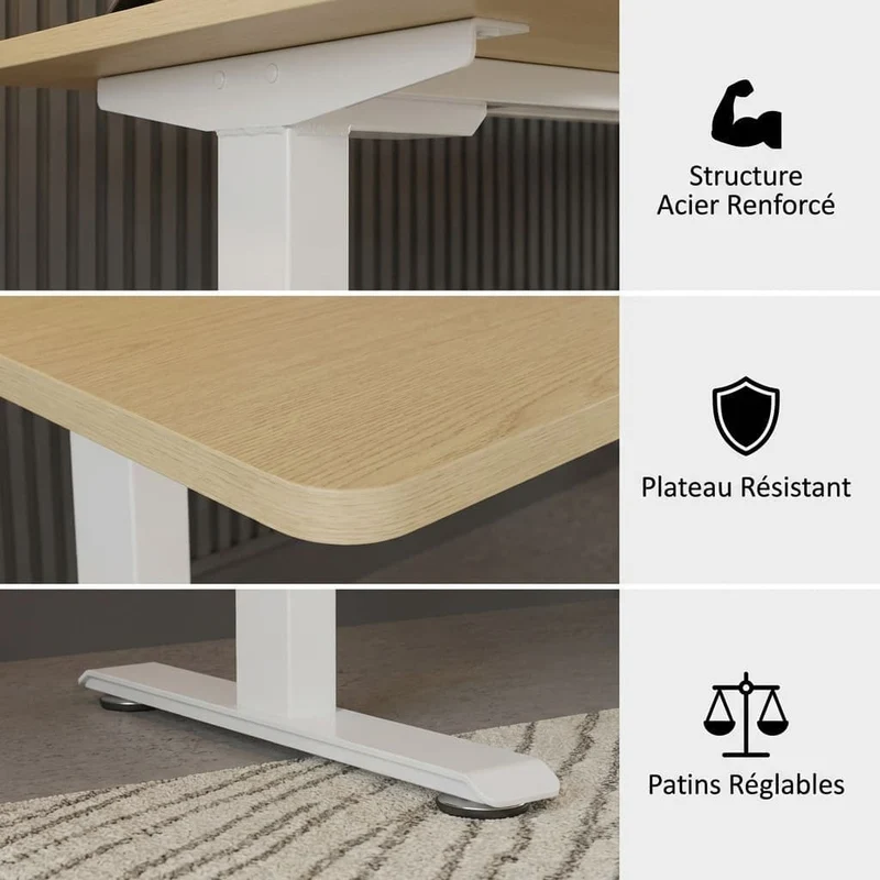 Bureau Assis Debout Électrique 120x60cm Réglable en Hauteur avec Port USB, Fonction Mémoire et Porte Casque Latéral
