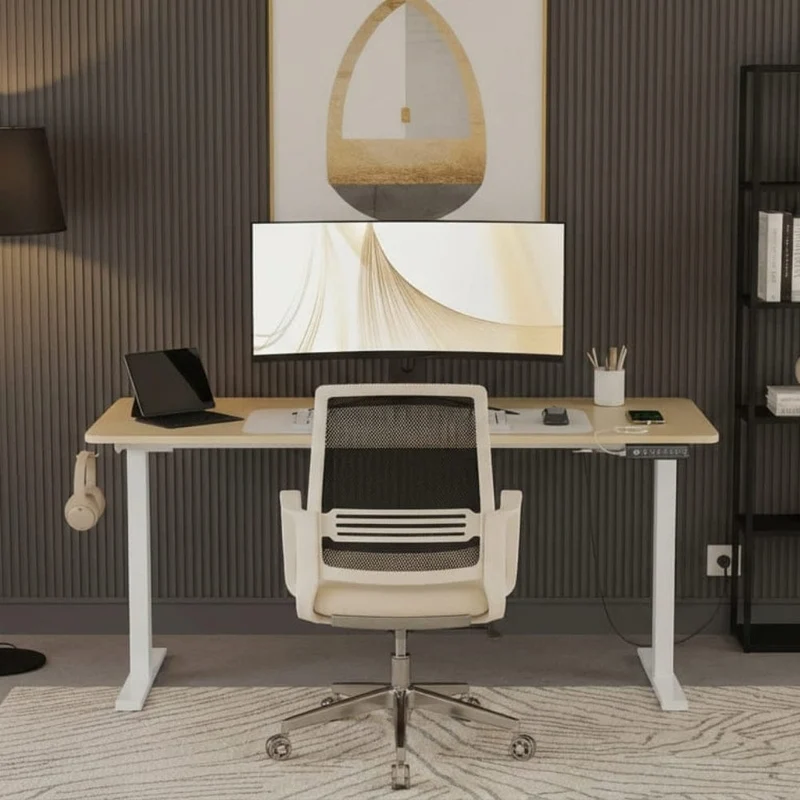Bureau Assis Debout Électrique 120x60cm Réglable en Hauteur avec Port USB, Fonction Mémoire et Porte Casque Latéral