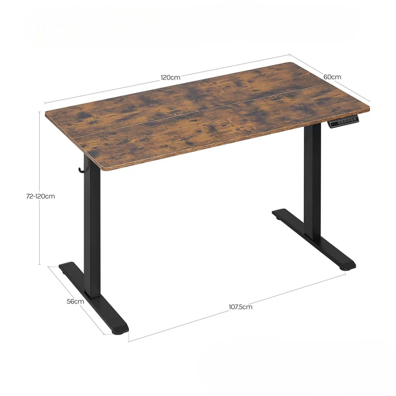 Bureau Assis Debout Électrique 120x60cm Réglable en Hauteur avec Port USB, Fonction Mémoire et Porte Casque Latéral