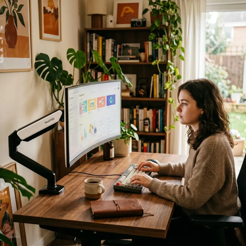 Bras écran PC Kineos-1 en Aluminium - Ressort à gaz Premium - Ergonomie & Gain de place