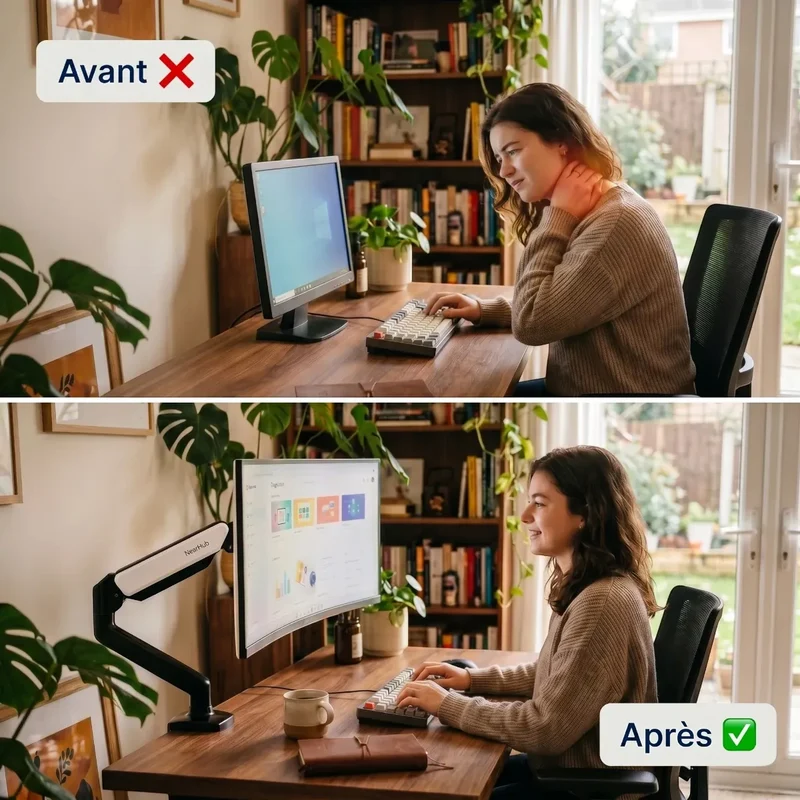 Bras écran PC Kineos-1 en Aluminium - Ressort à gaz Premium - Ergonomie & Gain de place