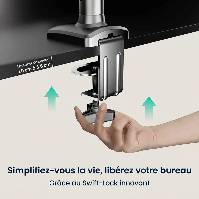 Bras écran PC Kineos-1 en Aluminium - Ressort à gaz Premium - Ergonomie & Gain de place