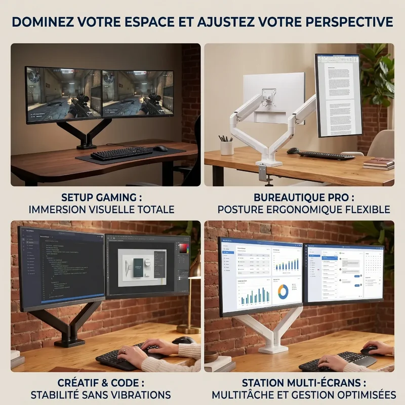 Bras Écran PC Double Bras DualForce Pro - Soulage les Cervicales & Libère l'Espace