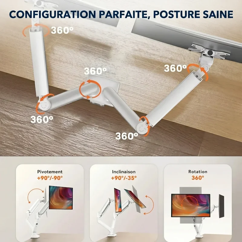 Bras Écran PC Double Bras DualForce Pro - Soulage les Cervicales & Libère l'Espace