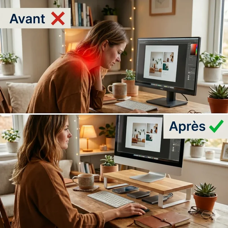 Support écran PC Kora - Bois et Acier - Format compact - Posture ergonomique & Rangement