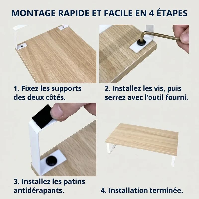Support écran PC Kora - Bois et Acier - Format compact - Posture ergonomique & Rangement