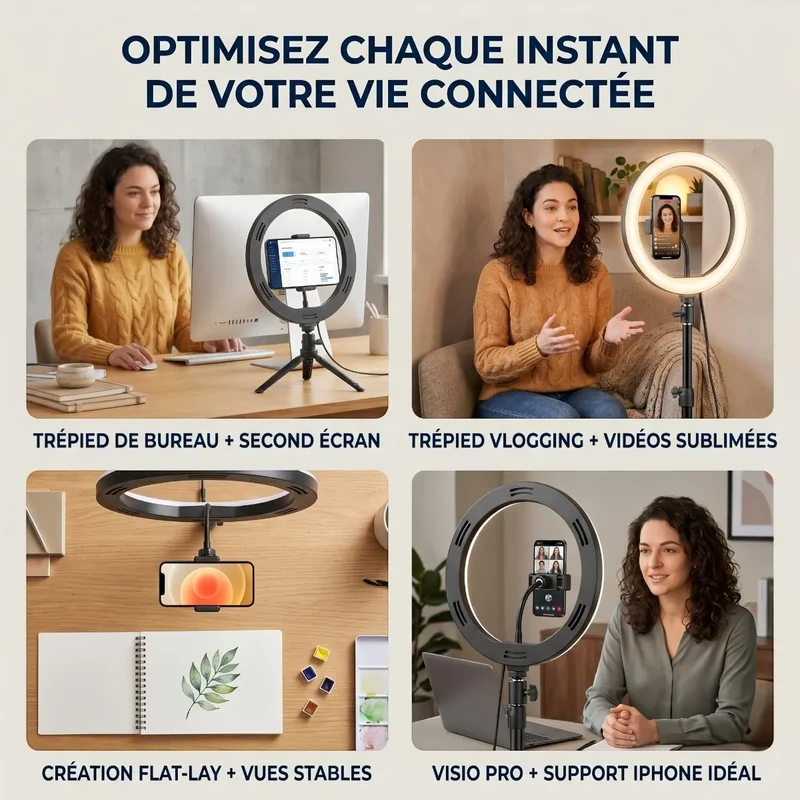 Trépied Téléphone Ring Light HaloDesk en Acier pour Bureau - Cadrage Photo Parfait