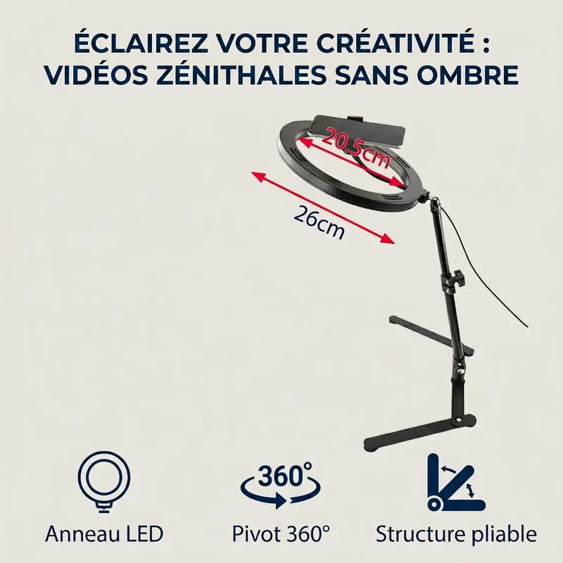 Trépied Téléphone Ring Light HaloDesk en Acier pour Bureau - Cadrage Photo Parfait