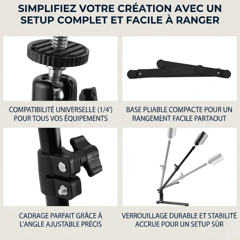 Trépied Téléphone Ring Light HaloDesk en Acier pour Bureau - Cadrage Photo Parfait
