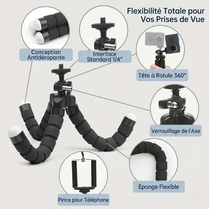 Trépied Téléphone CosyPod Flex Mini en Polymère Souple : Cadrage Parfait & Posture Ergonomique