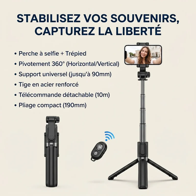 Trépied Téléphone CosyStand H1 - Aluminium - Télescopique - Cadrage parfait & Posture ergonomique
