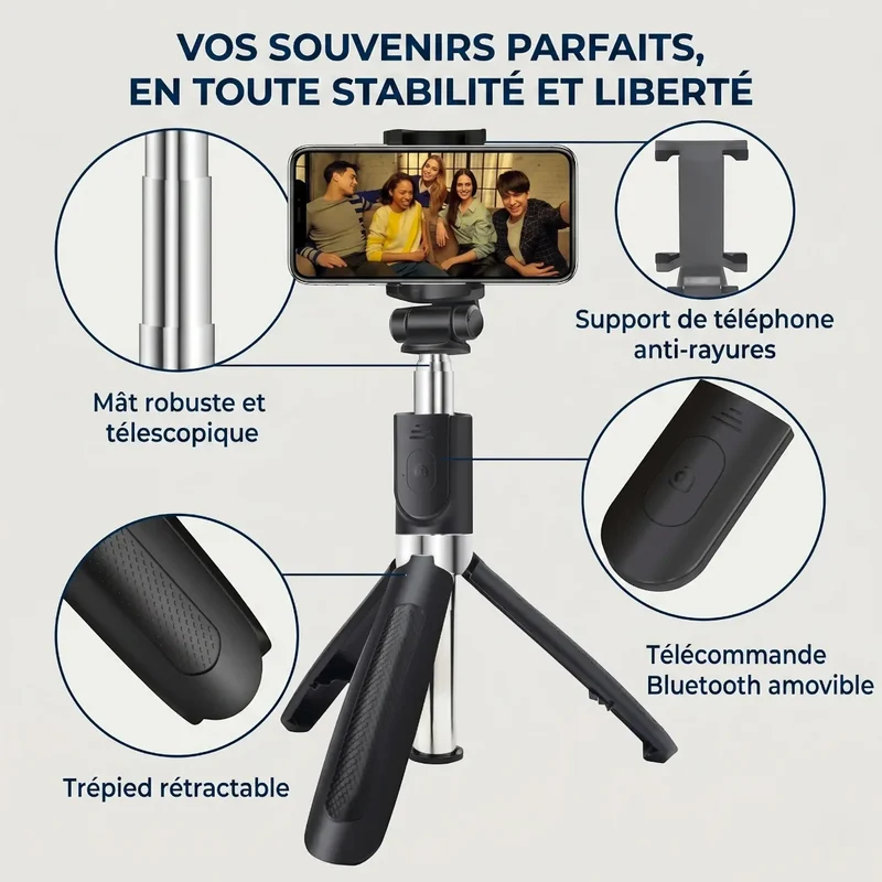 Trépied Téléphone CosyStand H1 - Aluminium - Télescopique - Cadrage parfait & Posture ergonomique