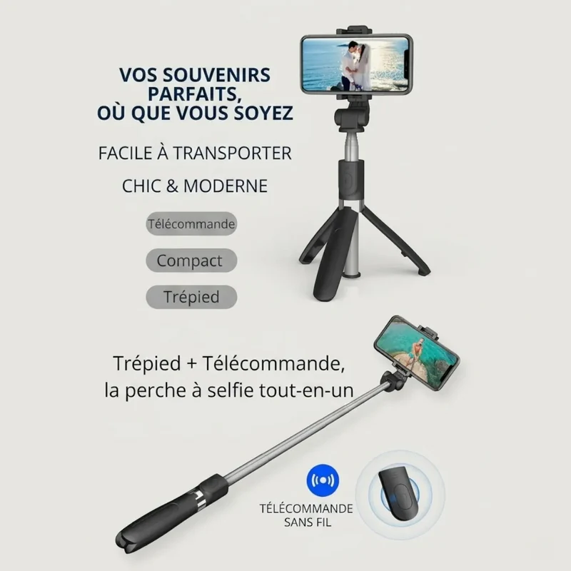 Trépied Téléphone CosyStand H1 - Aluminium - Télescopique - Cadrage parfait & Posture ergonomique