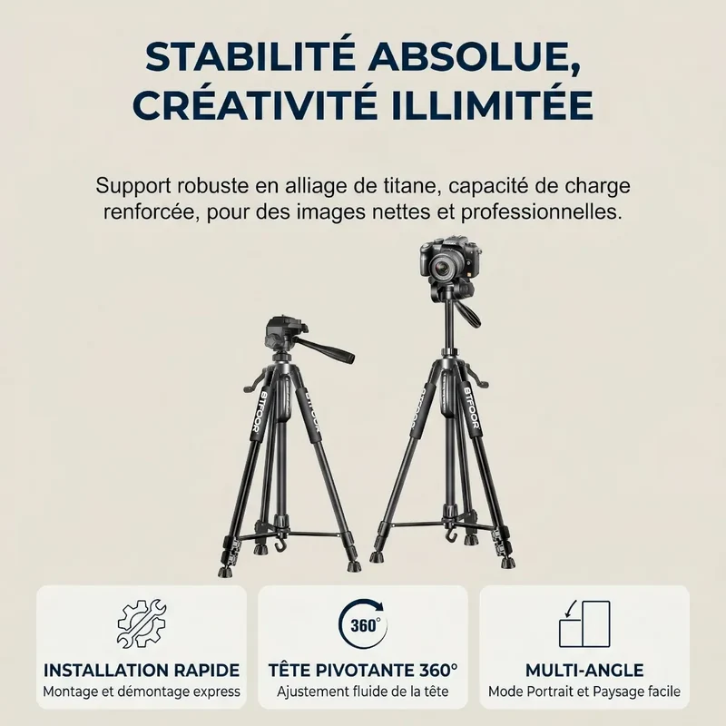 Trépied Téléphone Horizon Pro en Aluminium à Pied Télescopique : Cadrage parfait & Posture ergonomique