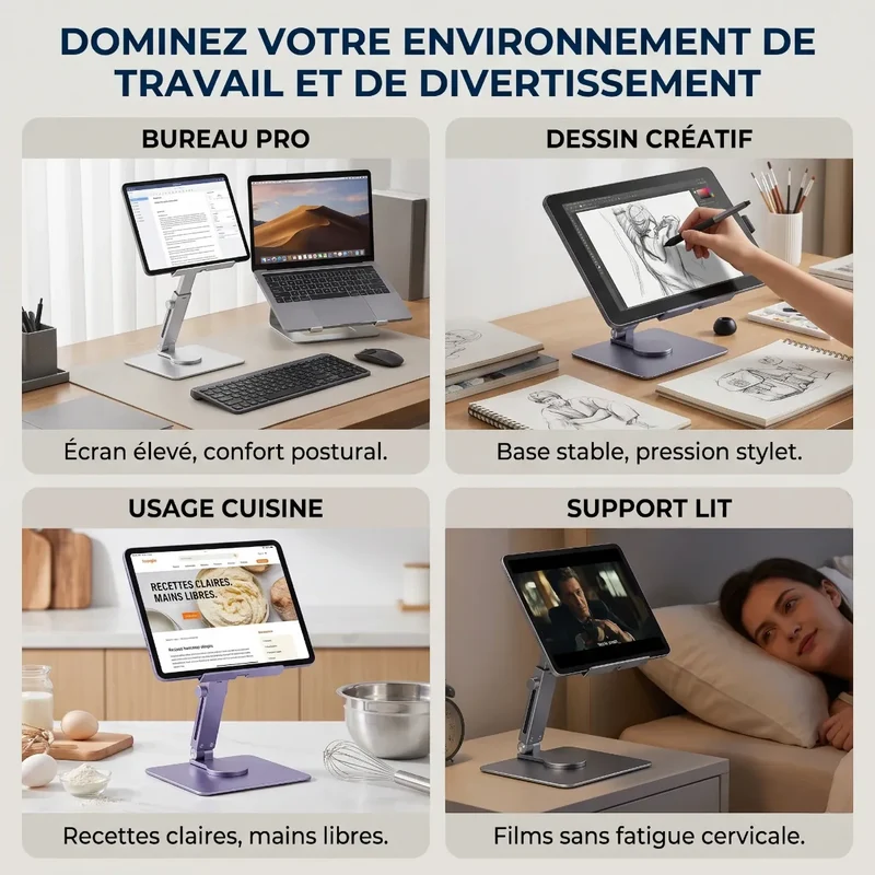 Support tablette Motion360 Aluminium Pied Orientable Ergonomie Tactile