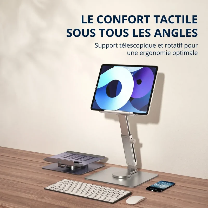 Support tablette Motion360 Aluminium Pied Orientable Ergonomie Tactile