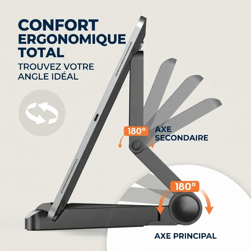 Support pour tablette TabFlex Pro Orientable - Base Stable & Posture Ergonomique