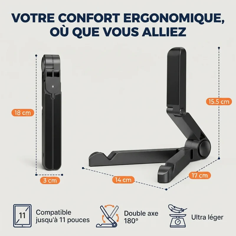 Support pour tablette TabFlex Pro Orientable - Base Stable & Posture Ergonomique