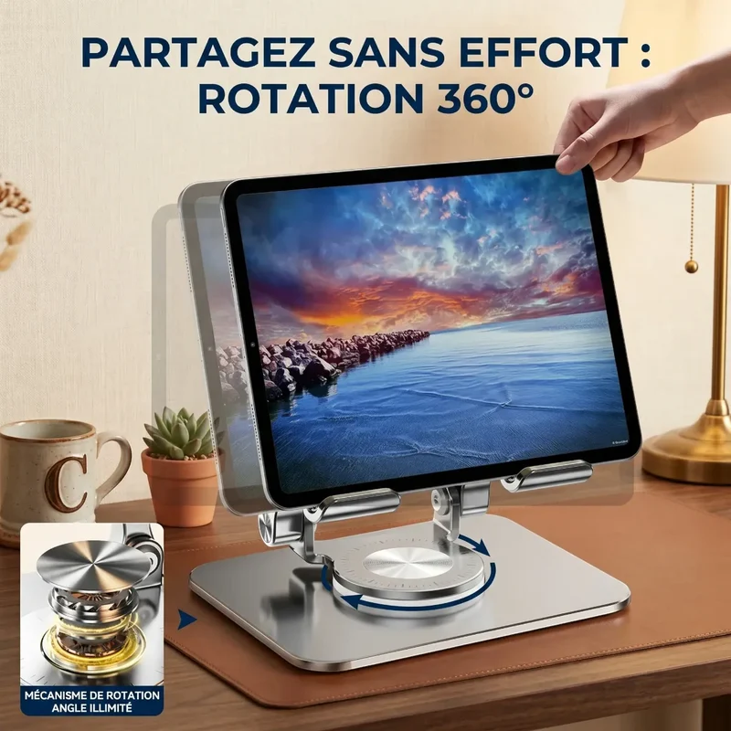Support tablette ErgoPivot Aluminium Rotatif 360° - Stabilité & Posture