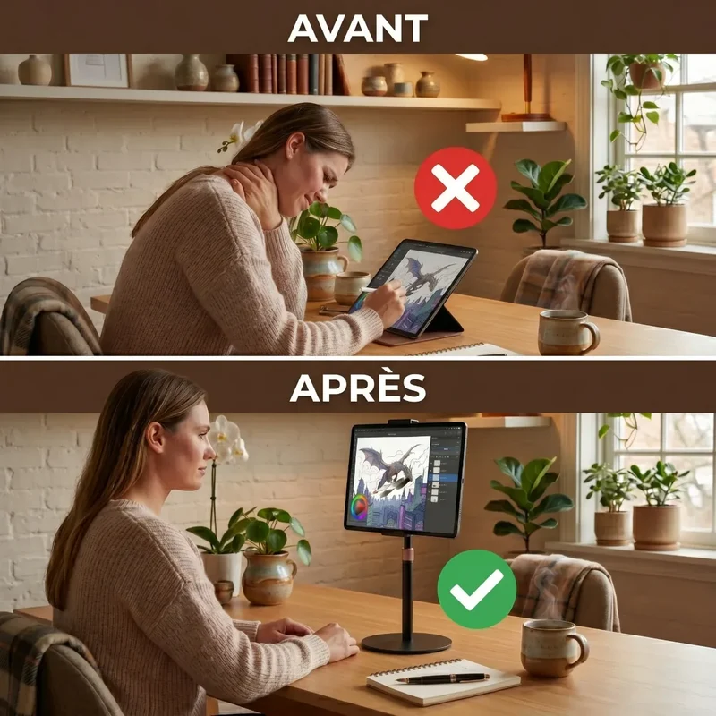 Support tablette Horizon Pro Métal - Pied Orientable & Posture Ergonomique