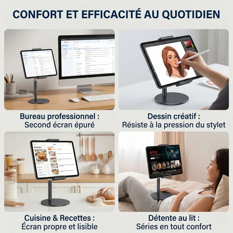 Support tablette Horizon Pro Métal - Pied Orientable & Posture Ergonomique