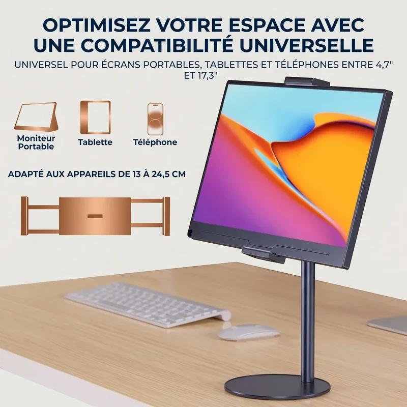 Support tablette Horizon Pro Métal - Pied Orientable & Posture Ergonomique