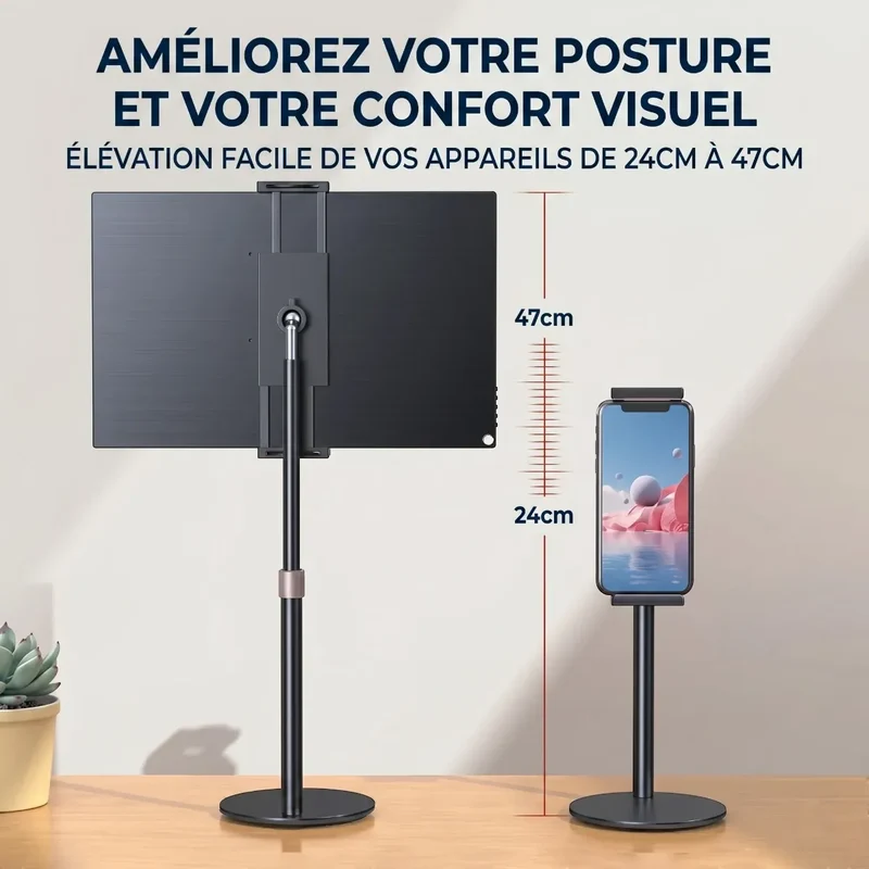 Support tablette Horizon Pro Métal - Pied Orientable & Posture Ergonomique