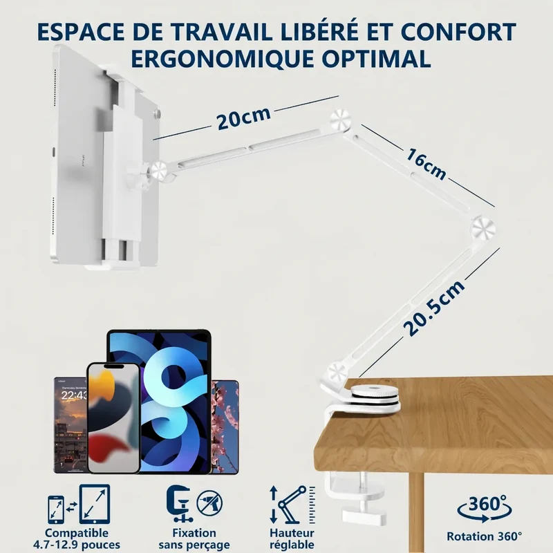 Support pour tablette FlexPro en Alliage d'Aluminium à Pied Orientable Haute Stabilité