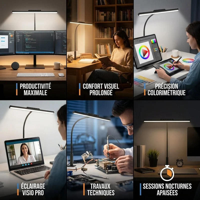 Lampe de Bureau LED avec Pince - Éclairage Ultra-Large pour Station de Travail