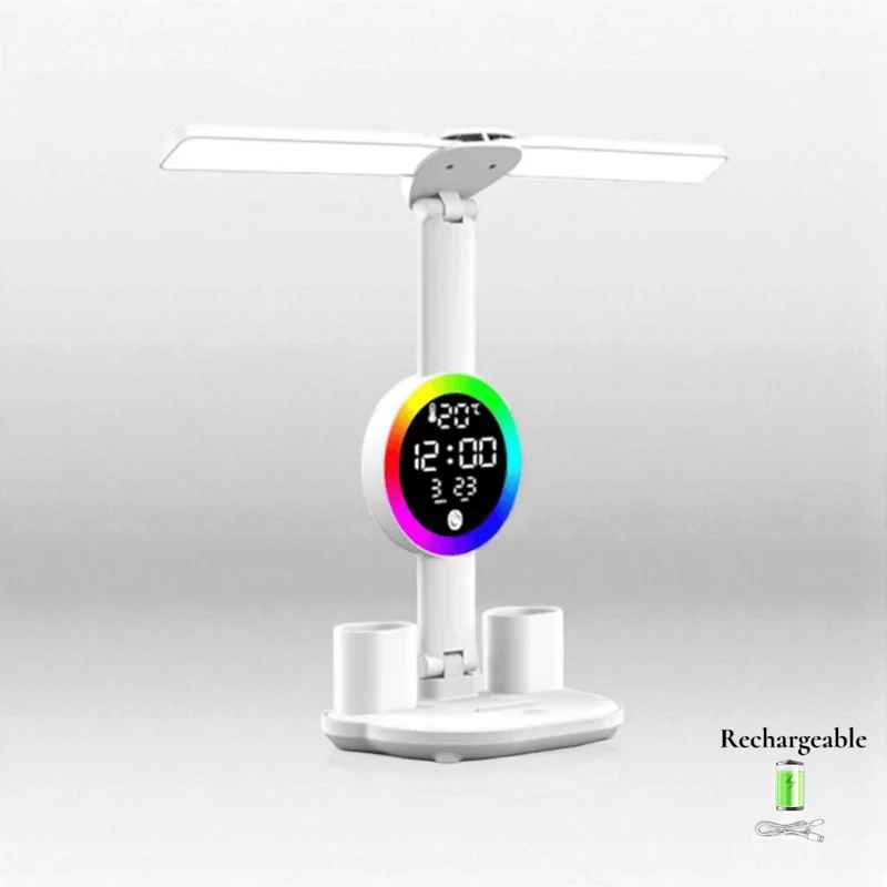 Lampe de Bureau LED Multifonction Avec Ventilateur et Horloge