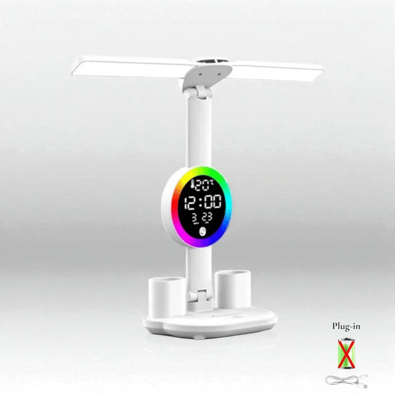 Lampe de Bureau LED Multifonction Avec Ventilateur et Horloge