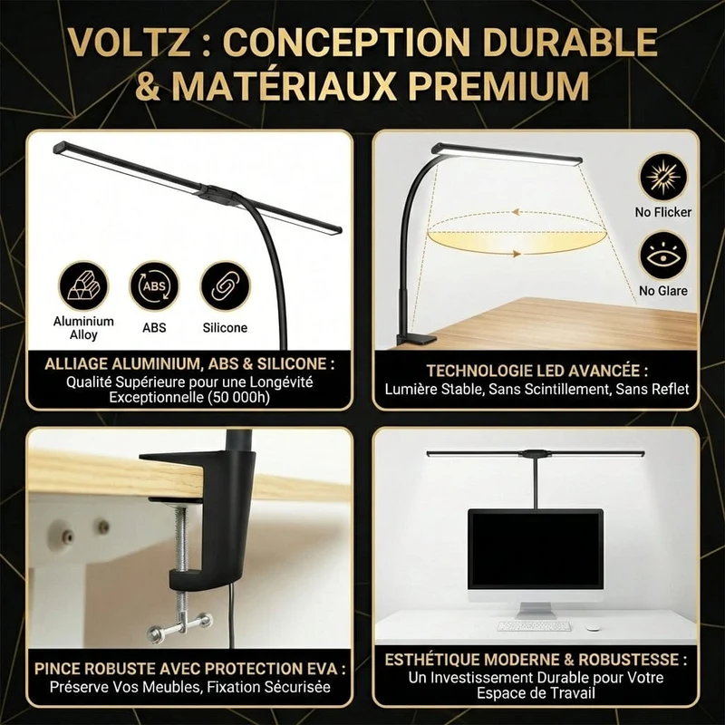 Lampe de Bureau VOLTZ : Double Tête LED & Amplitude Panoramique