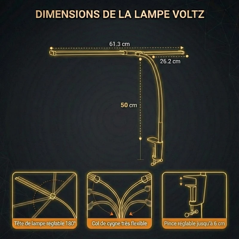 Lampe de Bureau VOLTZ : Double Tête LED & Amplitude Panoramique