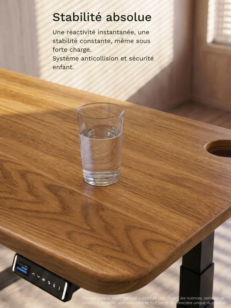 Advanced Pro - Plateau Premium Oak | Bureau Assis Debout Électrique en Chêne Massif, Hautes Performances