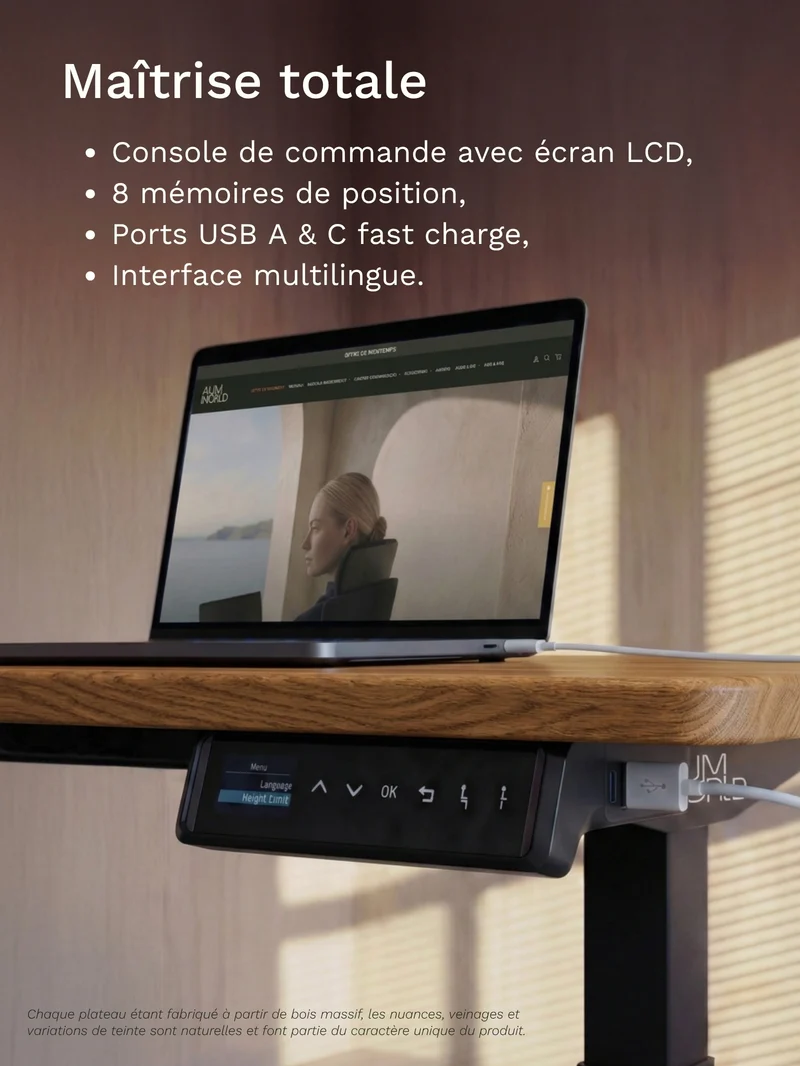 Advanced Pro - Plateau Premium Oak | Bureau Assis Debout Électrique en Chêne Massif, Hautes Performances