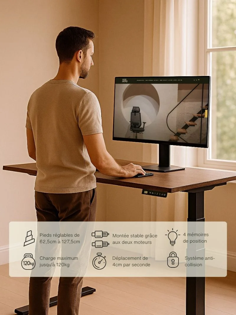 Advanced - Plateau Auva | Bureau Assis Debout Électrique, 70 cm, Angles arrondis