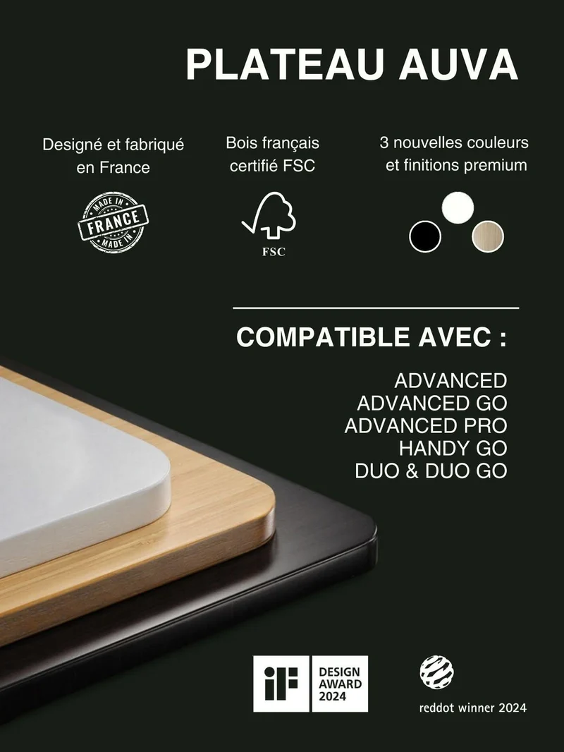 Auva | Plateau de Bureau en Bois Recyclé, 70 cm, Angles arrondis