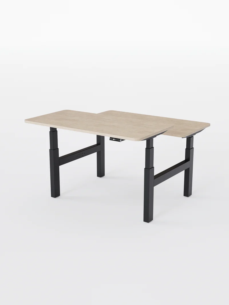 Duo Go - Plateau Auva | Bench Assis Debout Électrique 2 Postes, 70 cm, Angles arrondis, Ports USB A & C