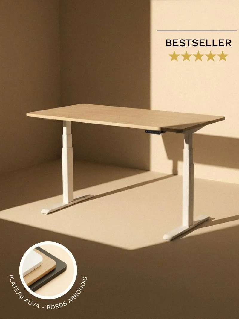 Advanced Go - Plateau Auva | Bureau Assis Debout Électrique, 70 cm, Angles arrondis, Ports USB A & C