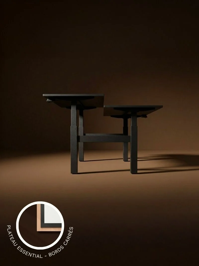 Duo Go - Plateau Essential | Bench Assis Debout Électrique, 2 Postes, Ports USB A & C