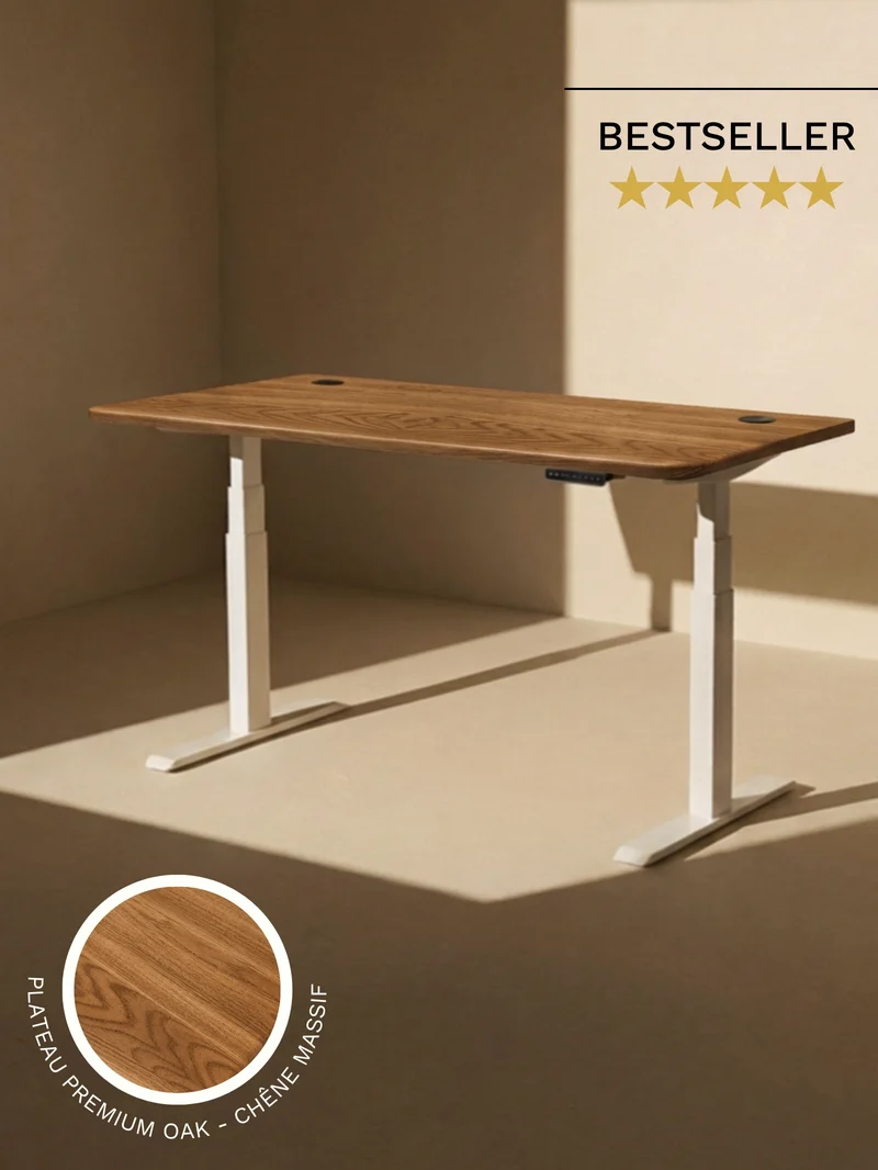 Advanced Go - Plateau Premium Oak | Bureau Assis Debout Électrique en Chêne Massif, Ports USB A & C