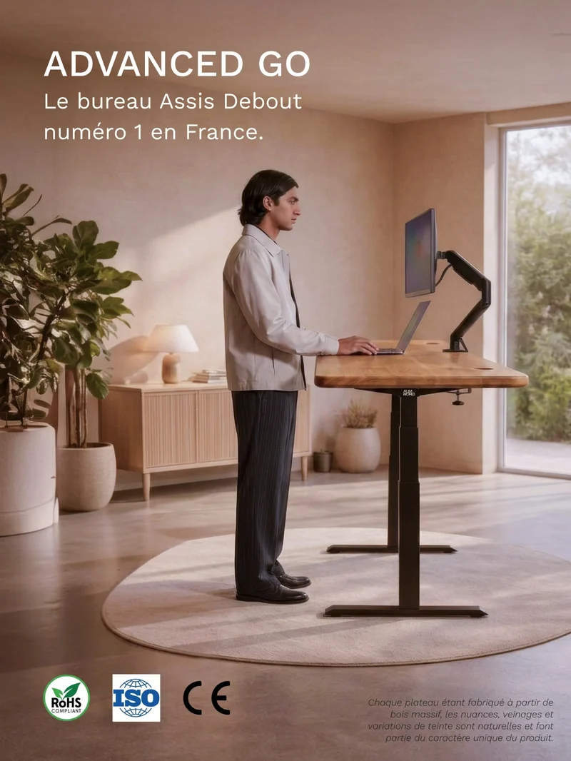 Advanced Go - Plateau Premium Oak | Bureau Assis Debout Électrique en Chêne Massif, Ports USB A & C