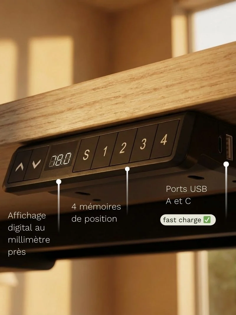 Advanced Go - Plateau Essential | Bureau Assis Debout Électrique, Ports USB A & C