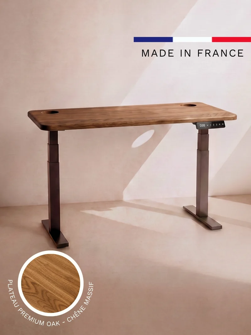 Advanced - Plateau Premium Oak | Bureau Assis Debout Électrique en Chêne Massif